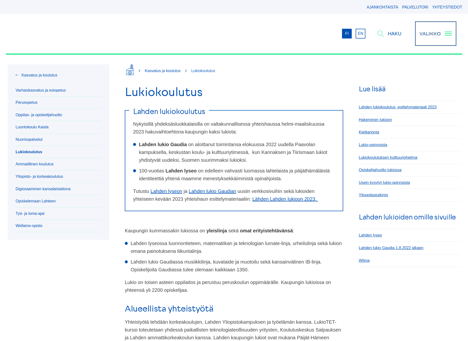 Skärmdump för nastopolinlukio.fi
