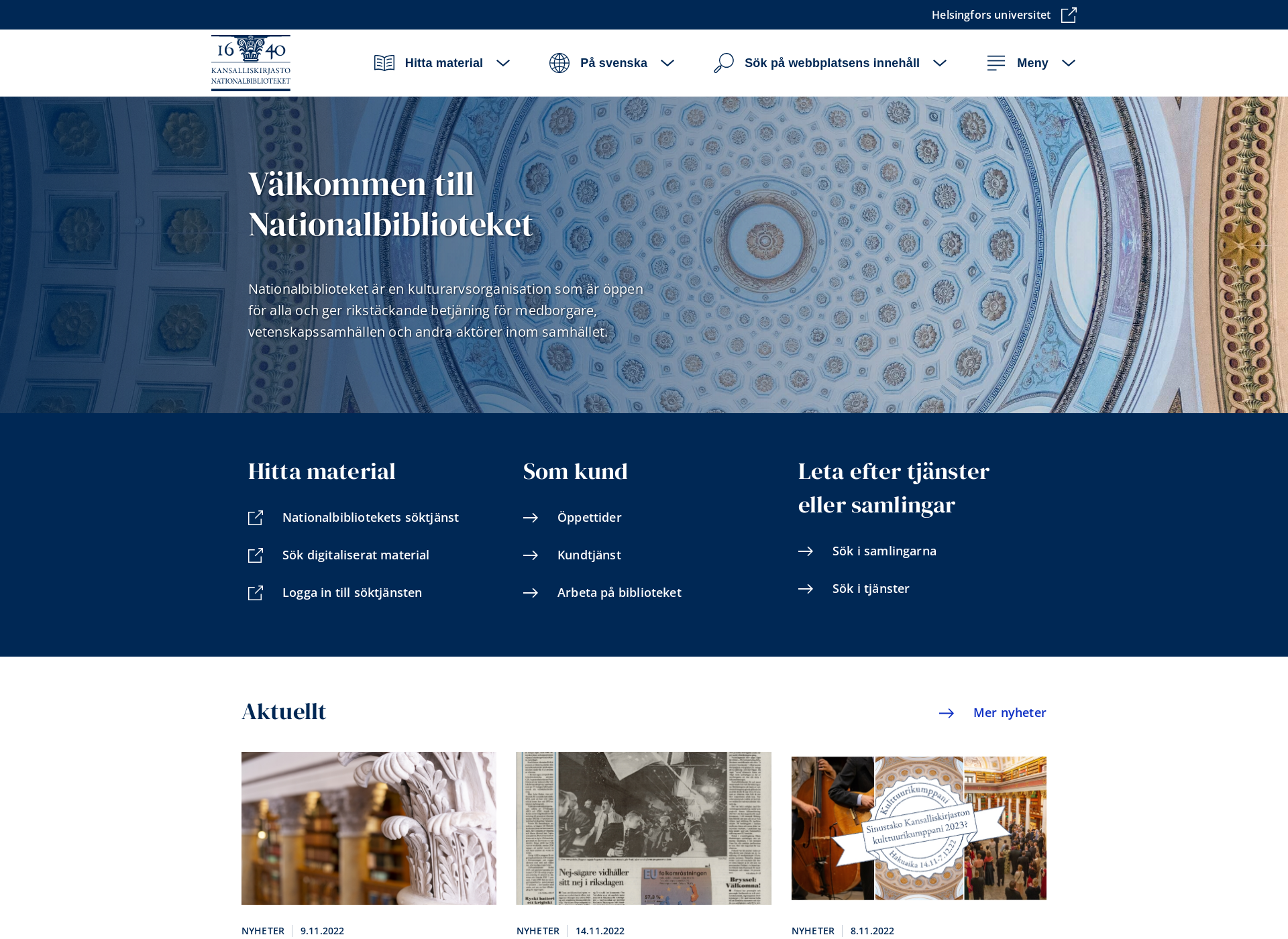 Skärmdump för nationalbiblioteket.fi