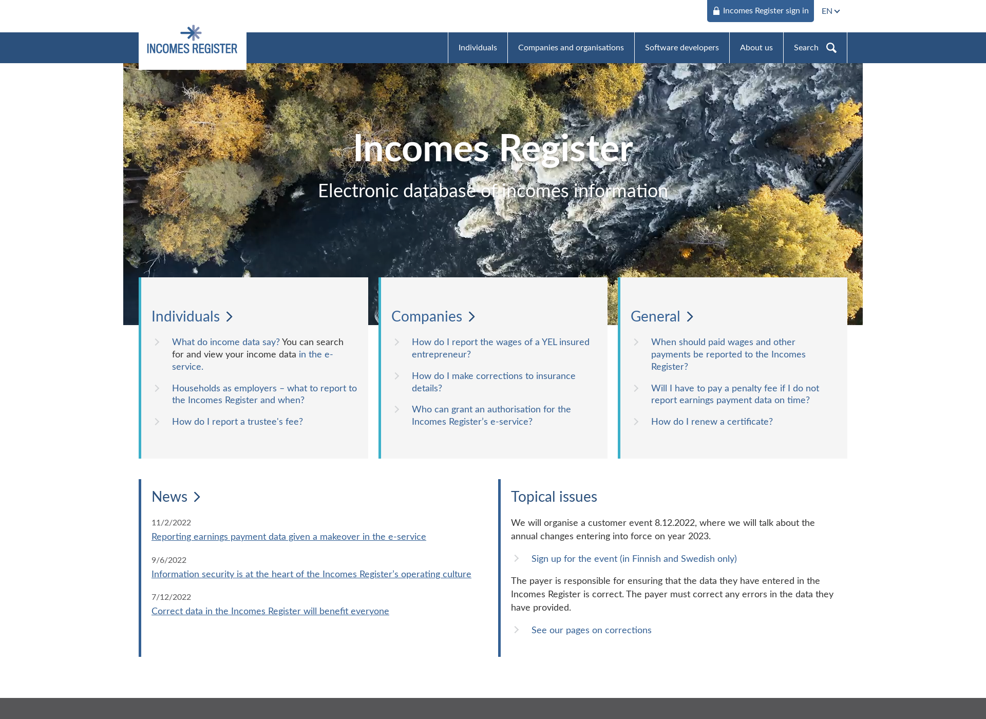 Skärmdump för nationalincomesregister.fi
