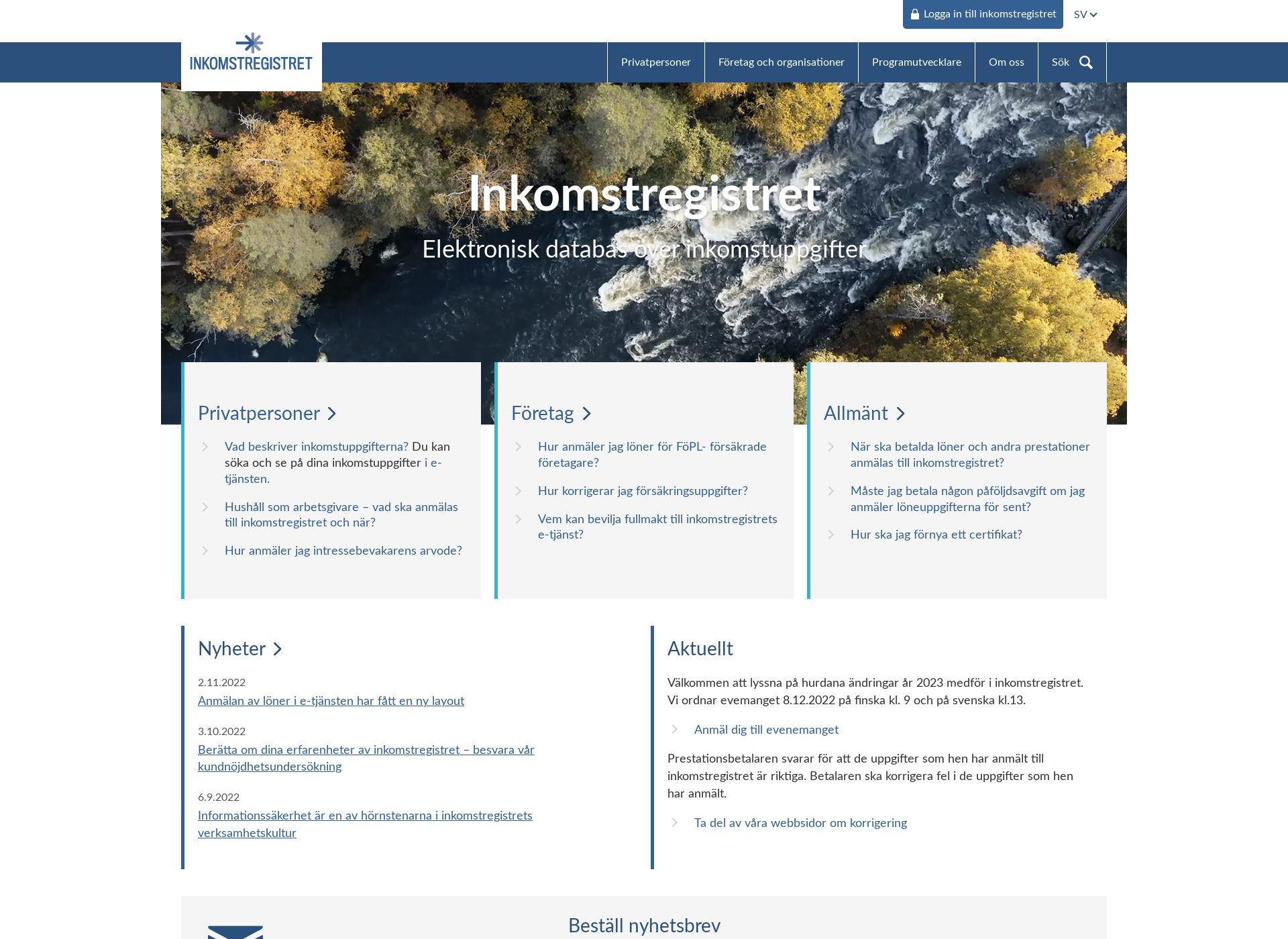 Screenshot for nationellainkomstregistret.fi