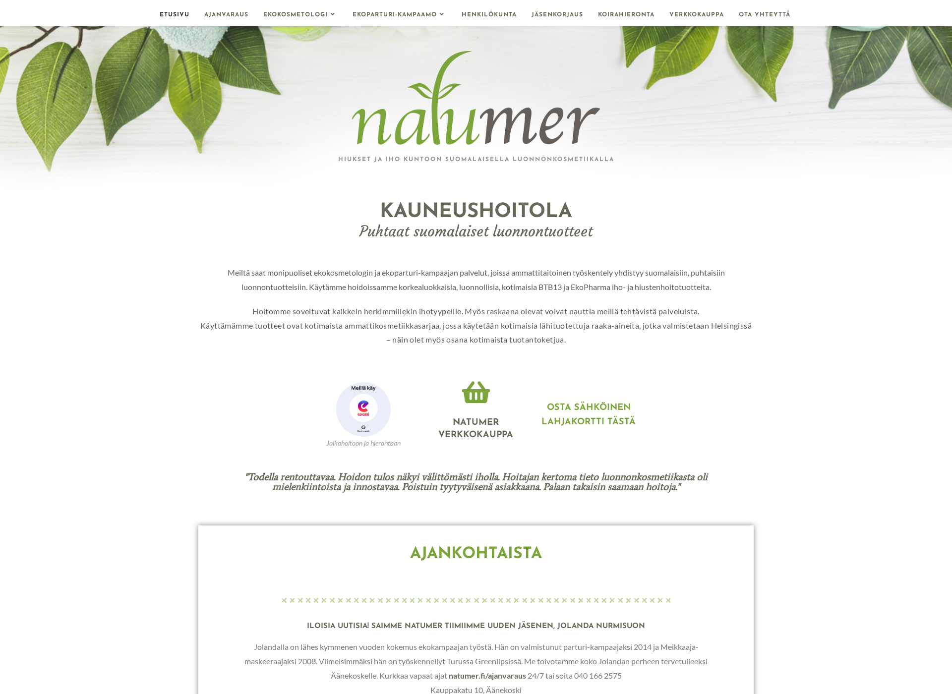 Skärmdump för natumer.fi