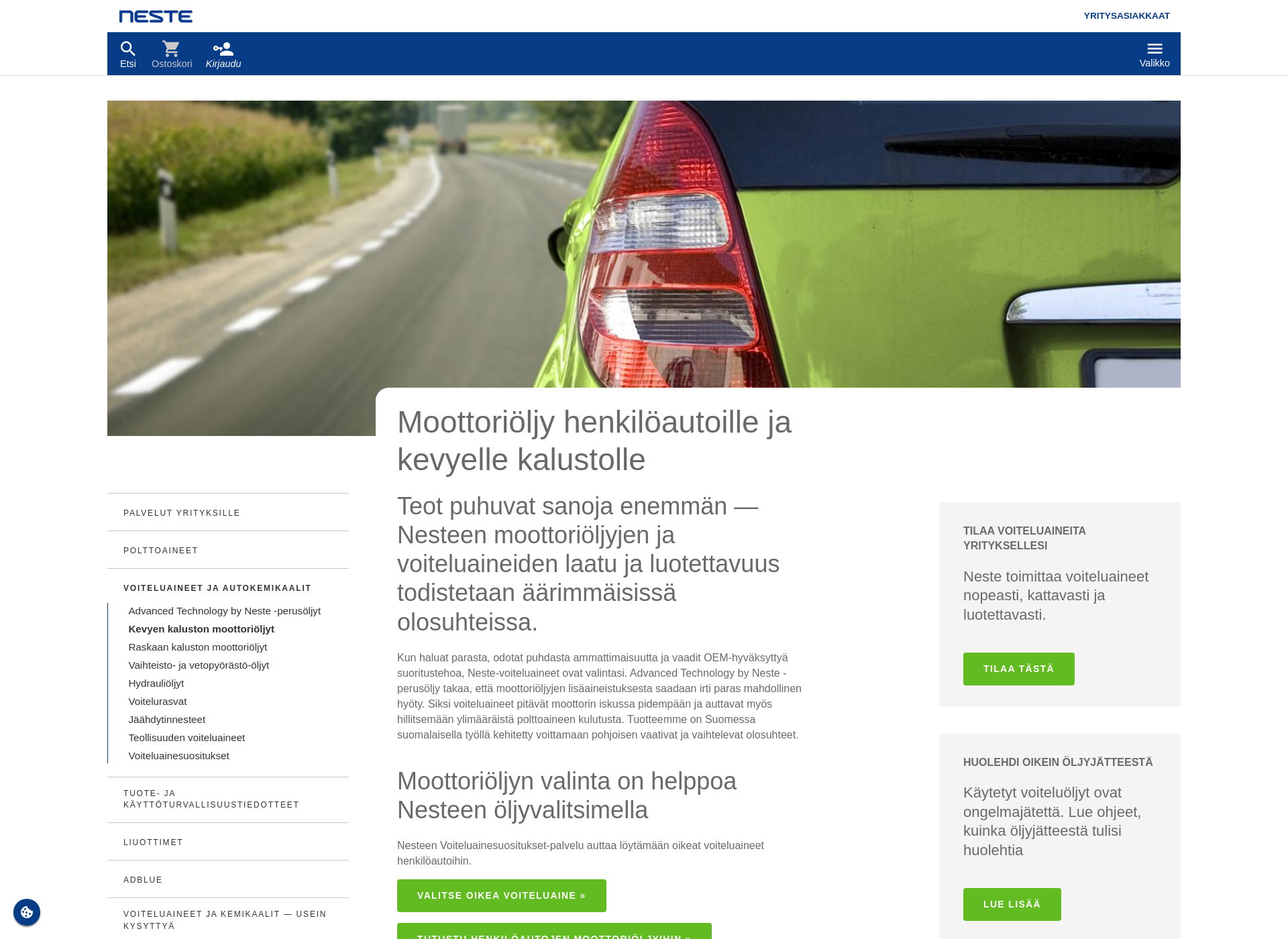 Skärmdump för nesteöljy.fi