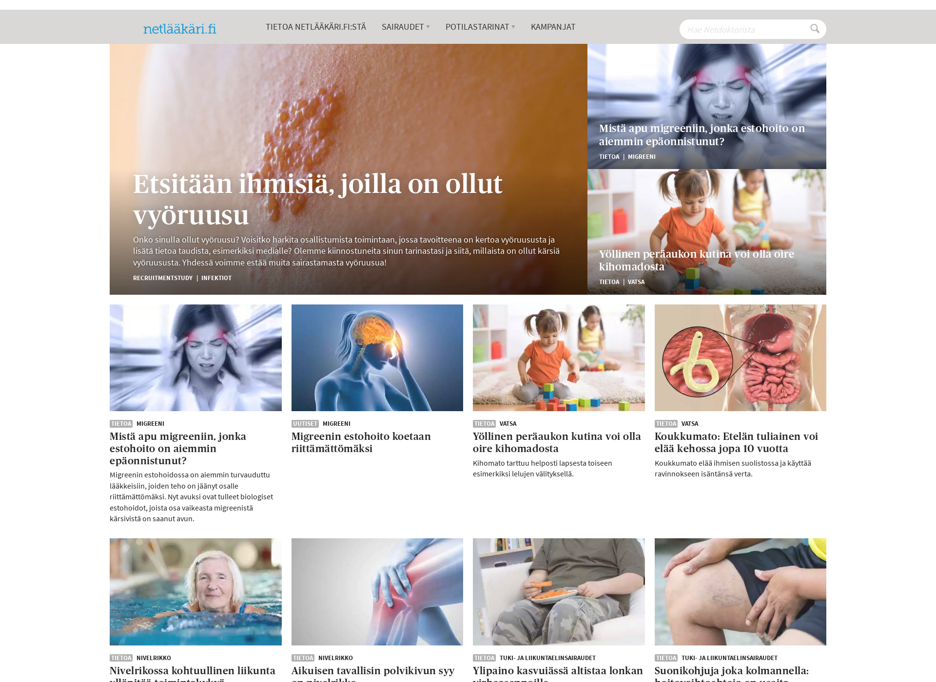Skärmdump för netlääkäri.fi