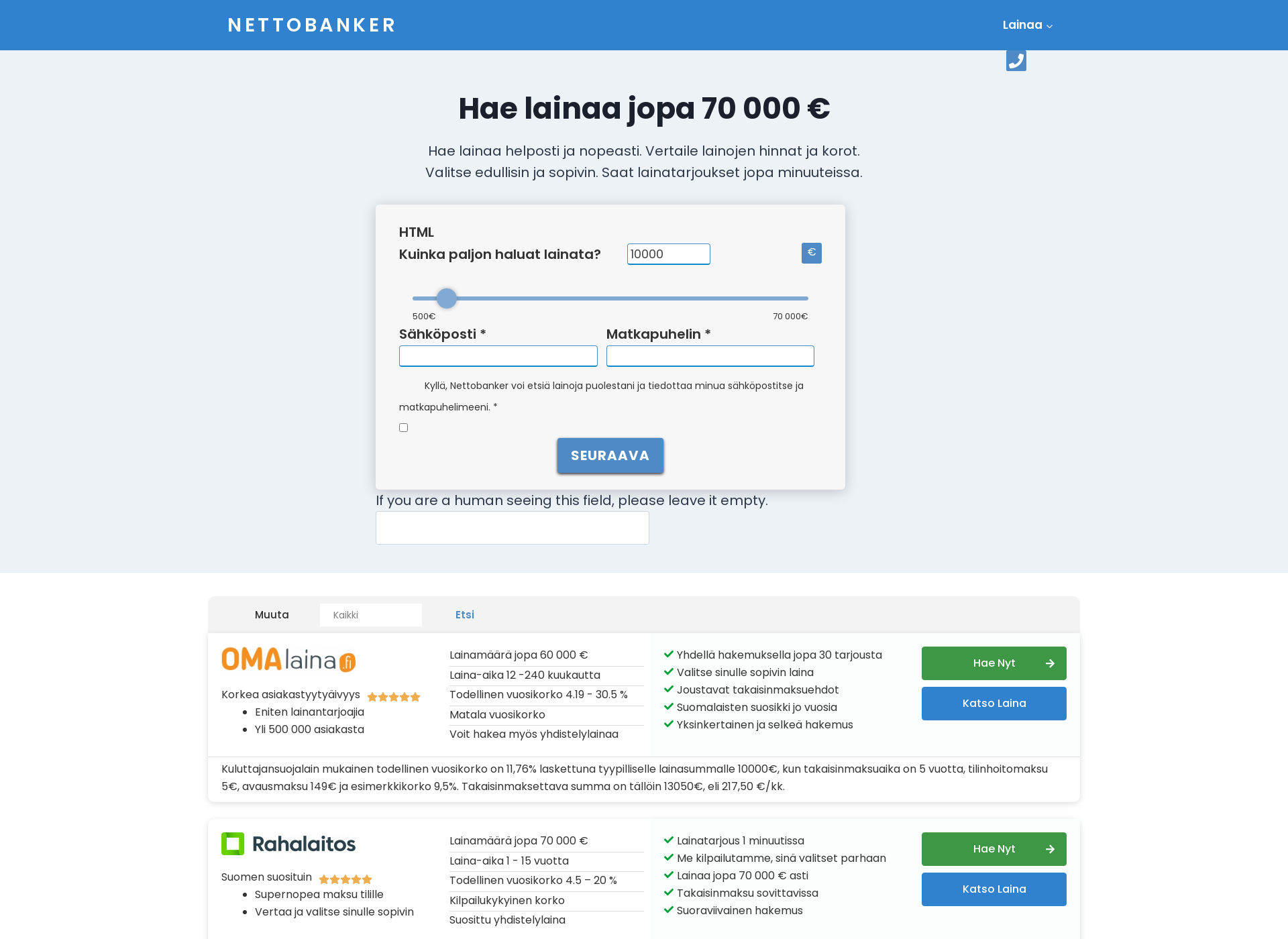 Skärmdump för nettobanker.fi