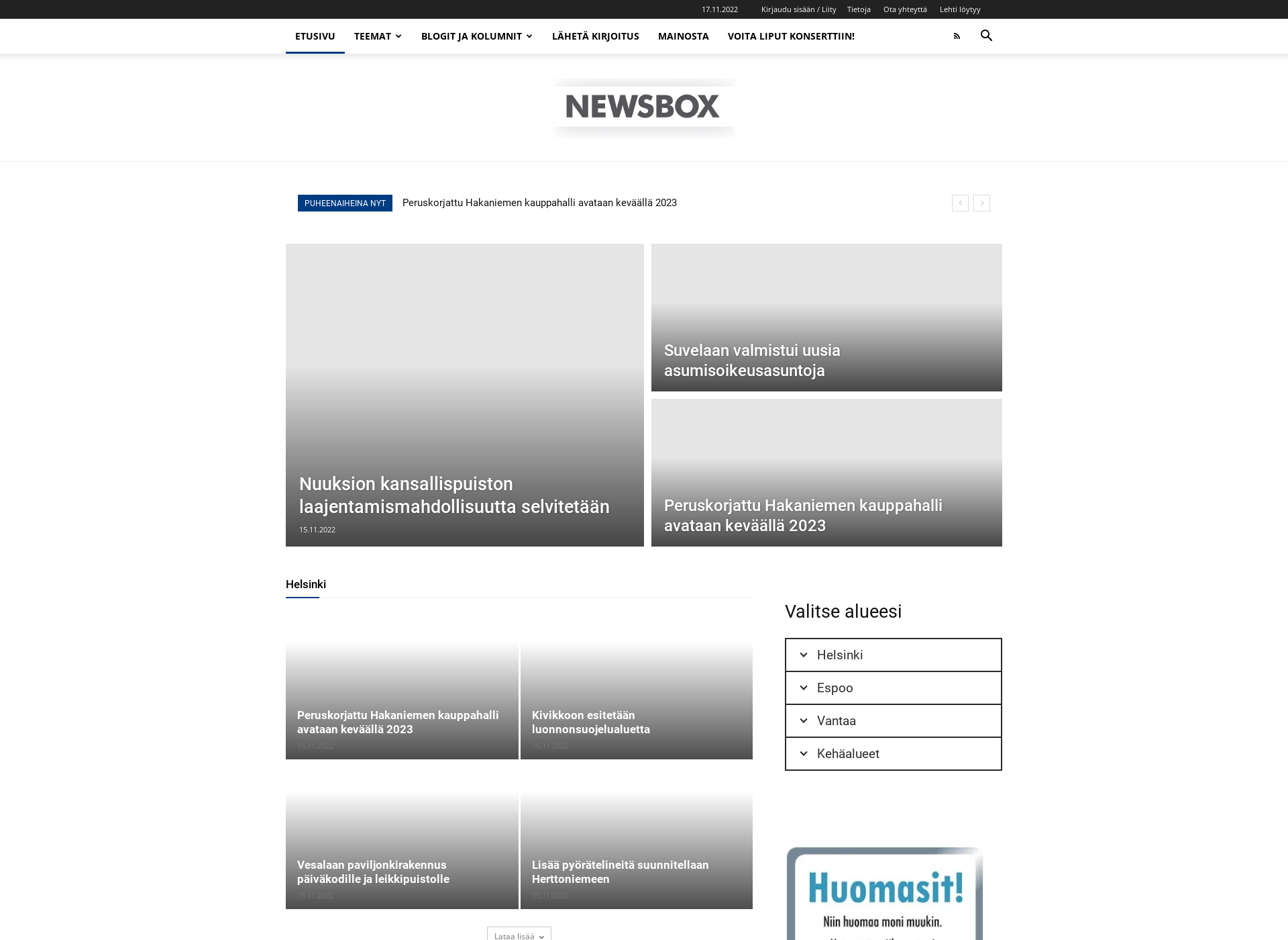 Skärmdump för newsbox.fi