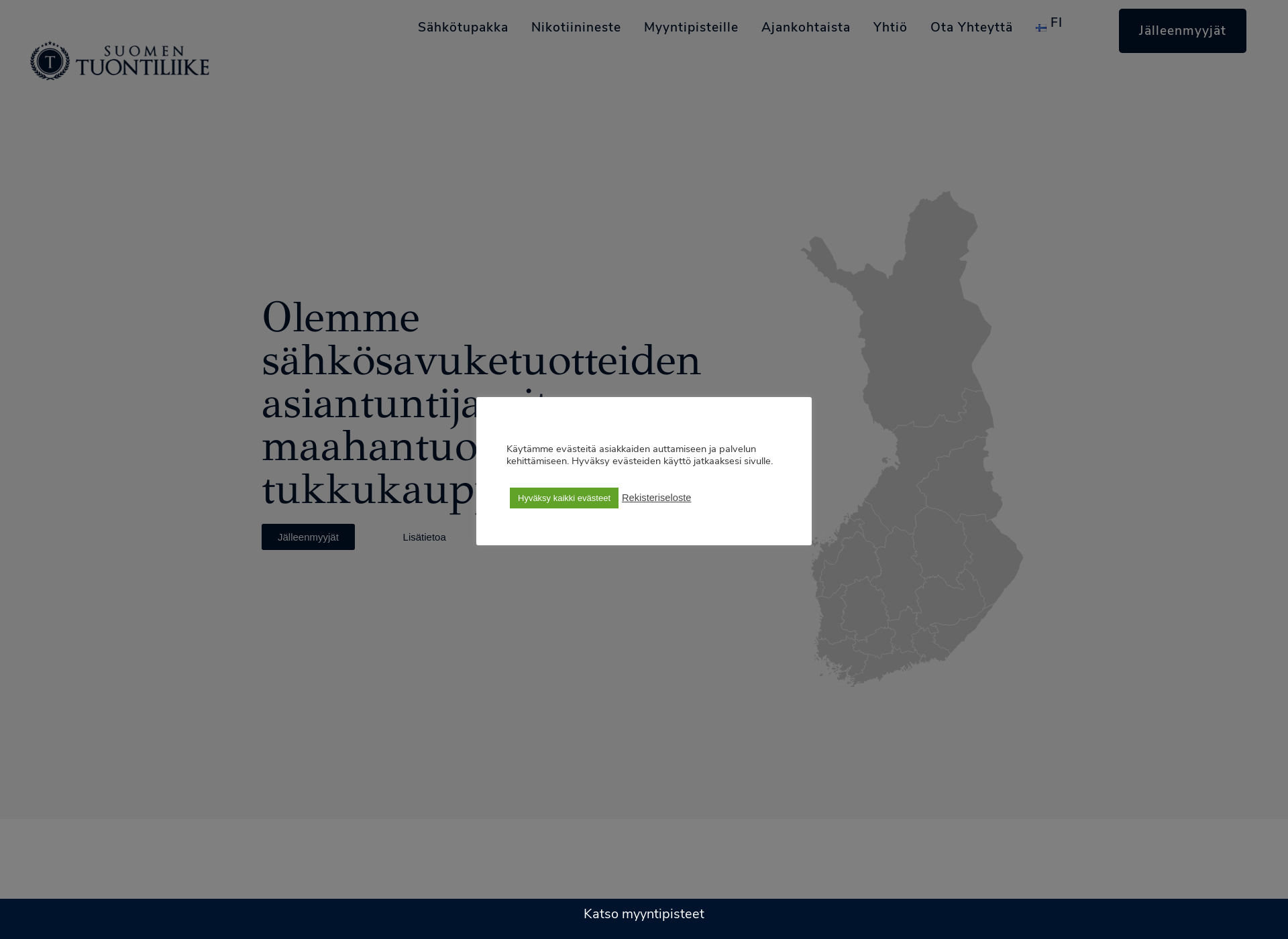Skärmdump för nikotiinineste.fi