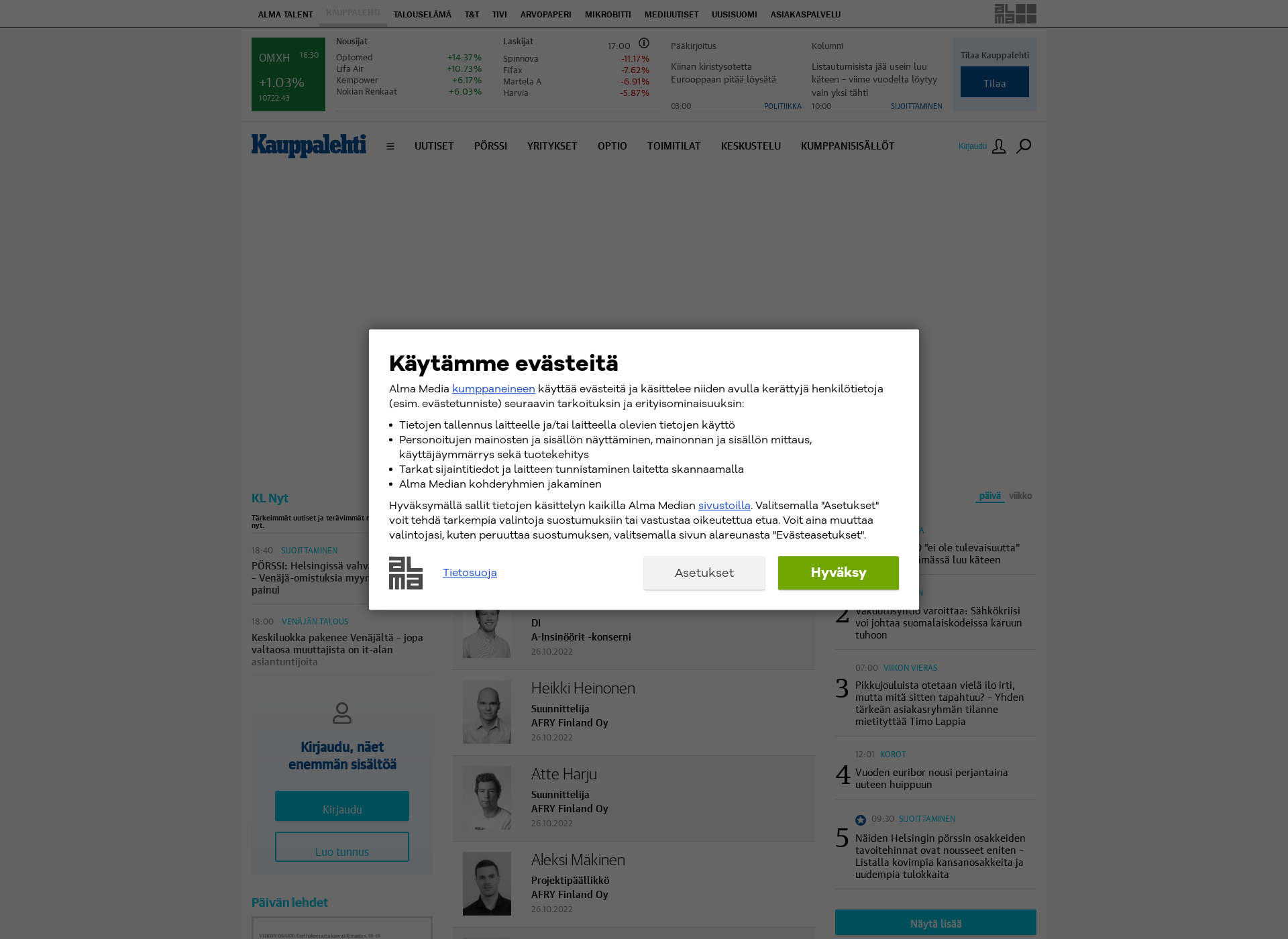 Skärmdump för nimitysuutiset.fi