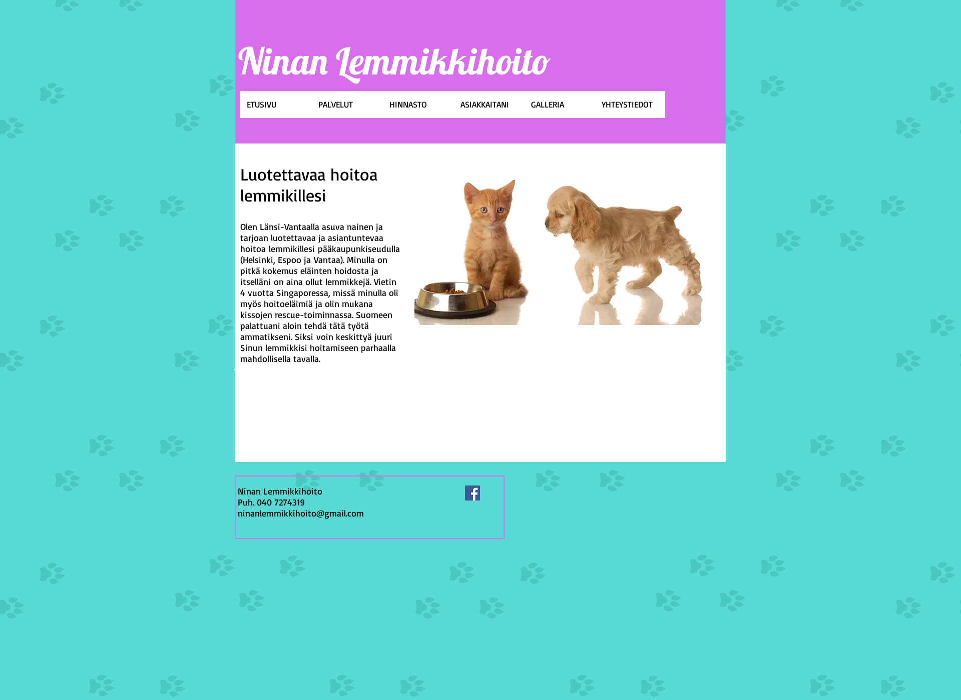 Skärmdump för ninanlemmikkihoito.fi