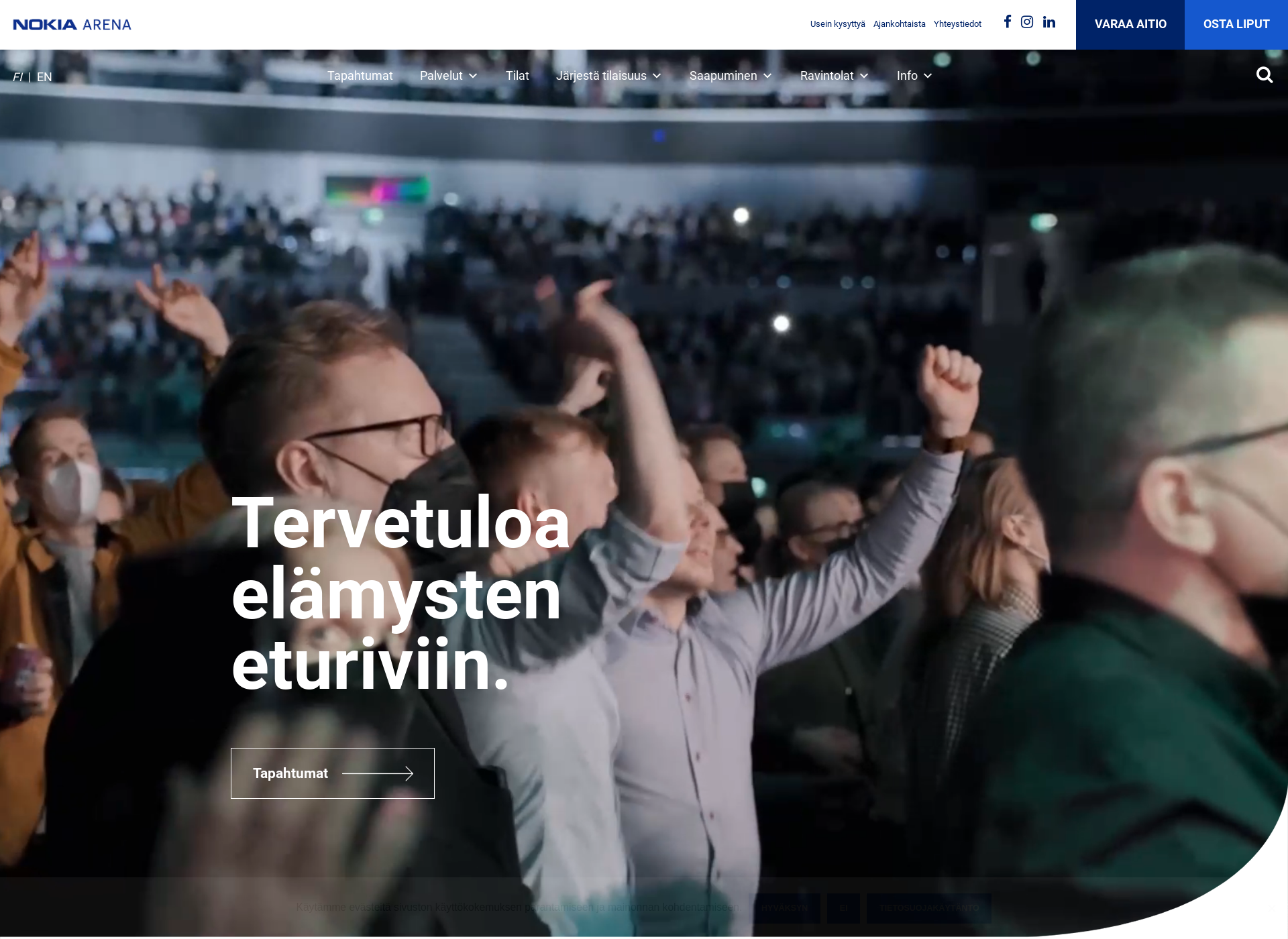 Skärmdump för nokiaarena.fi