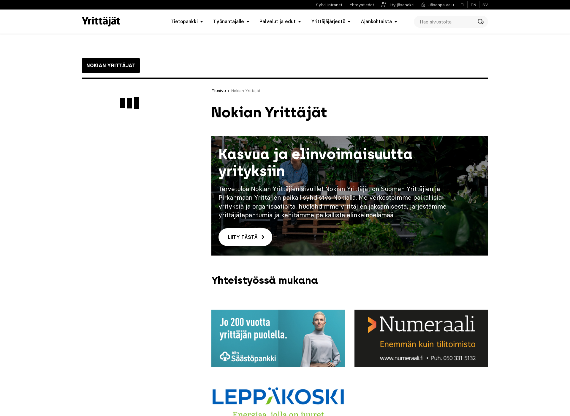 Skärmdump för nokianyrittajat.fi