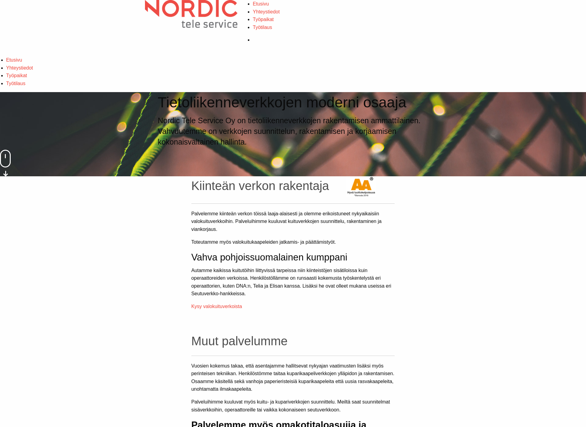 Skärmdump för nordicteleservice.fi