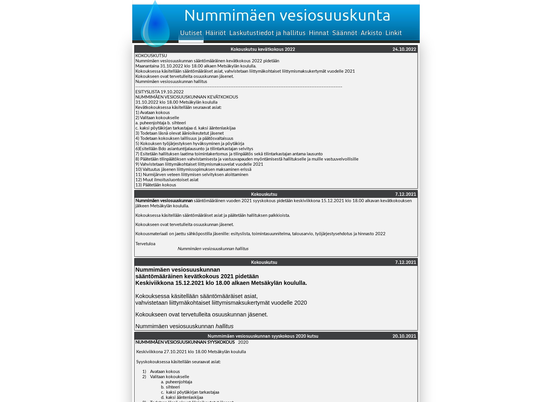 Screenshot for nummimaenvesiosuuskunta.fi