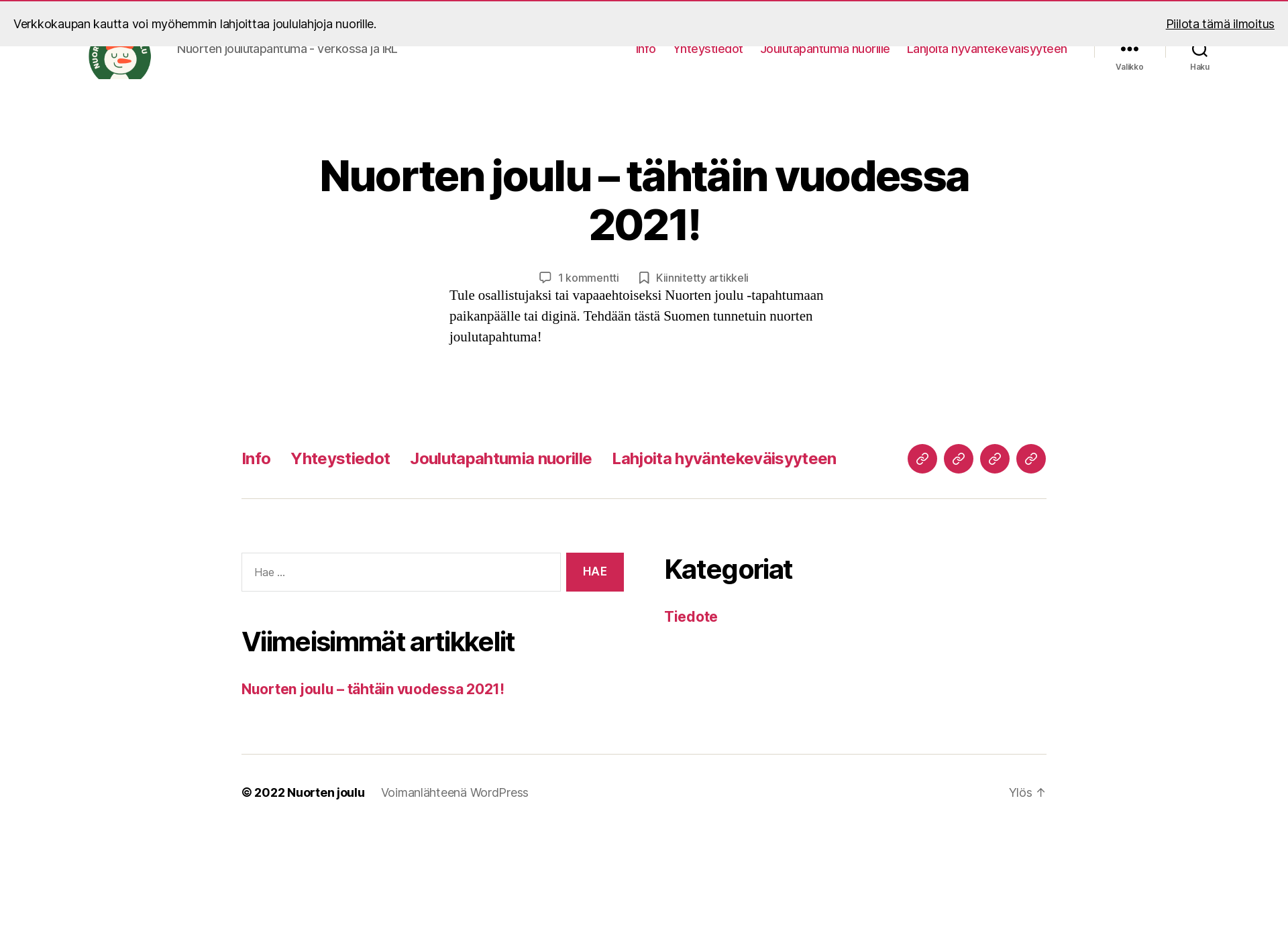 Skärmdump för nuortenjoulu.fi