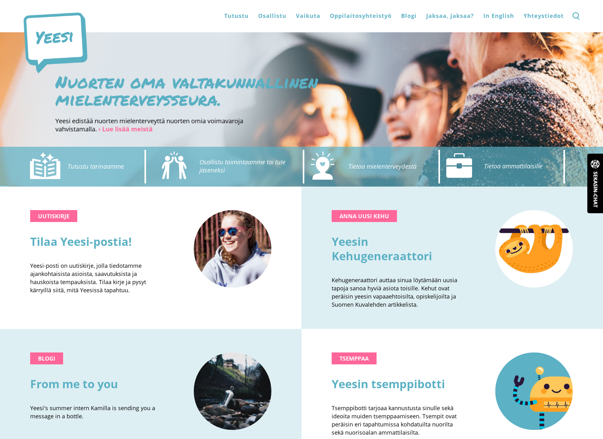 Skärmdump för nuortenmielenterveysseura.fi