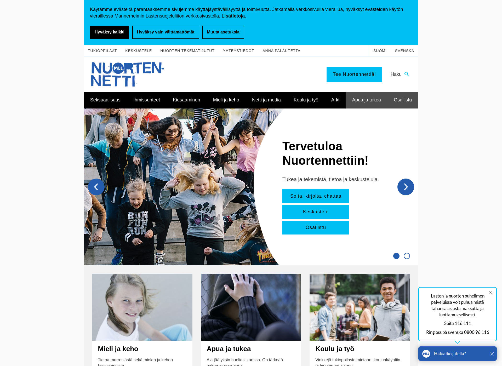 Skärmdump för nuortennetti.fi