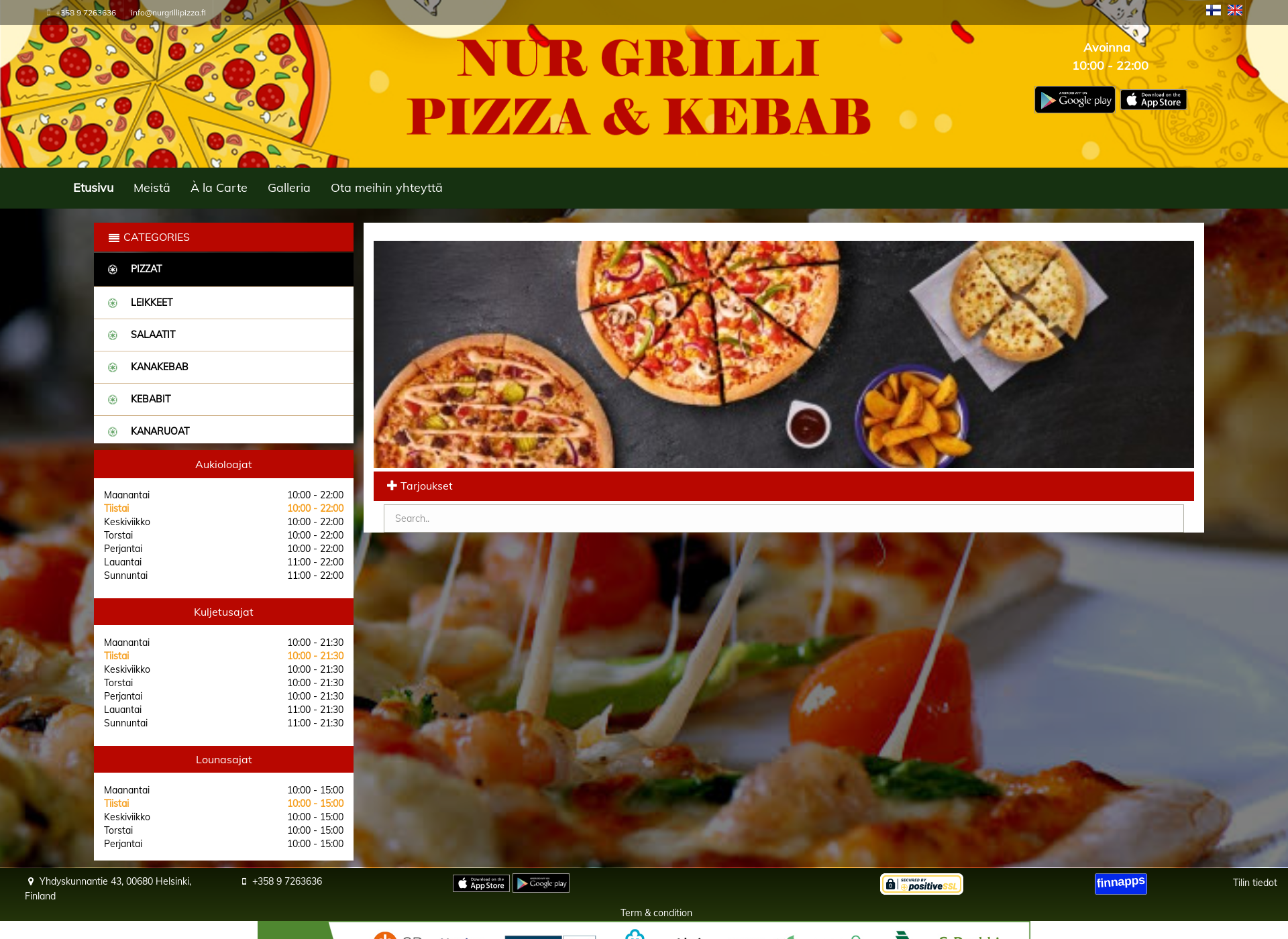 Skärmdump för nurgrillipizza.fi