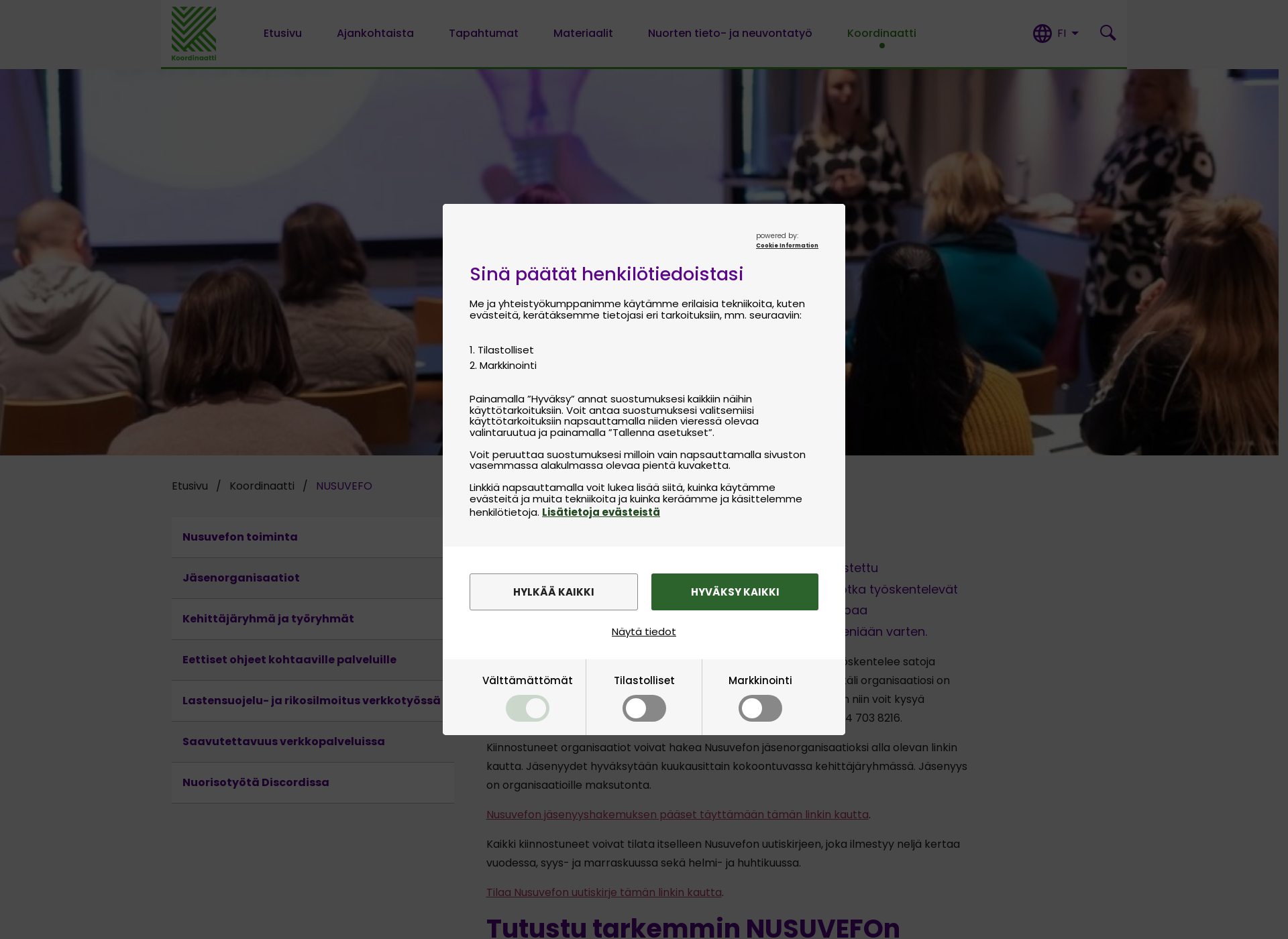 Skärmdump för nusuvefo.fi