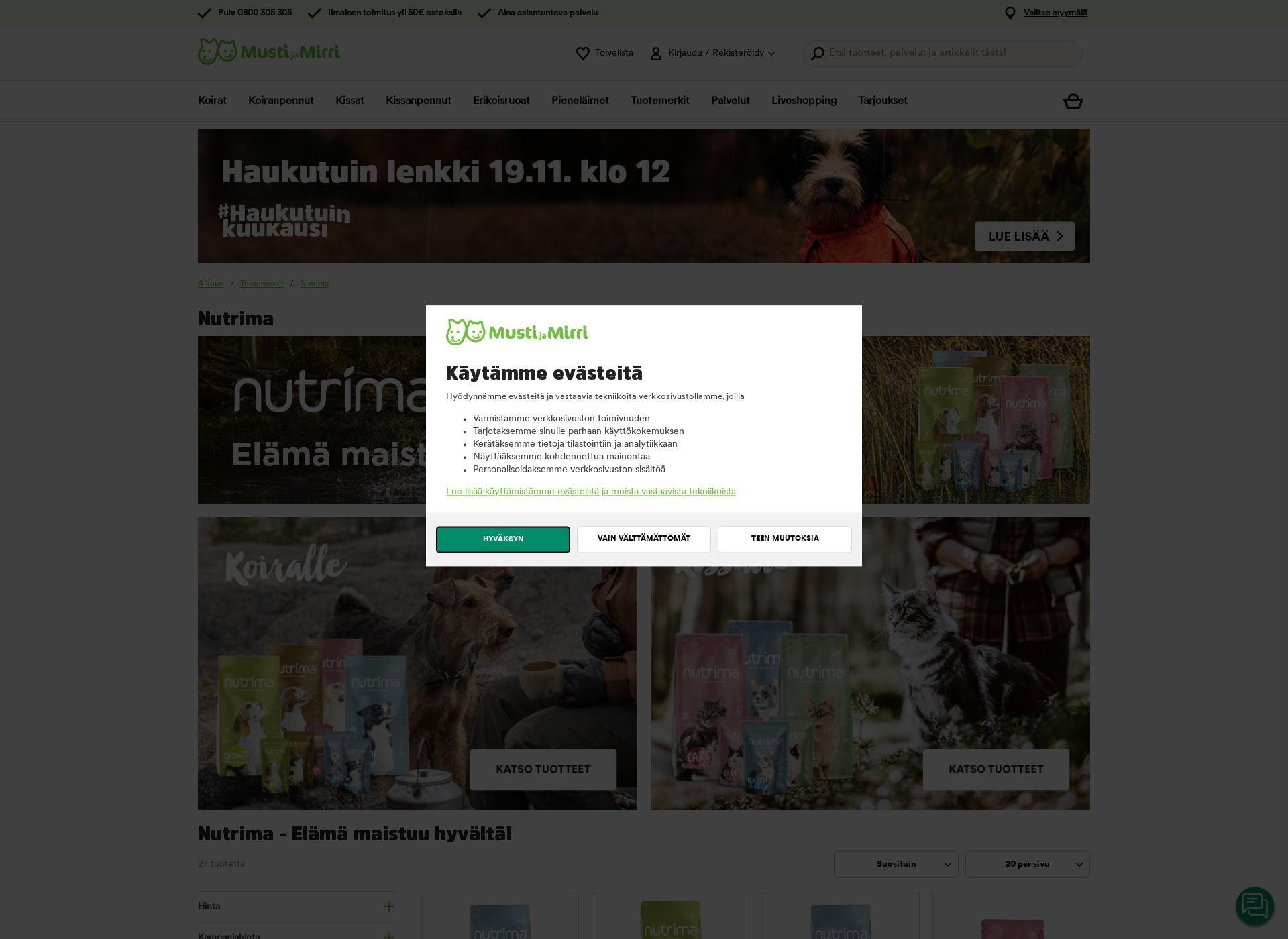 Skärmdump för nutrima.fi