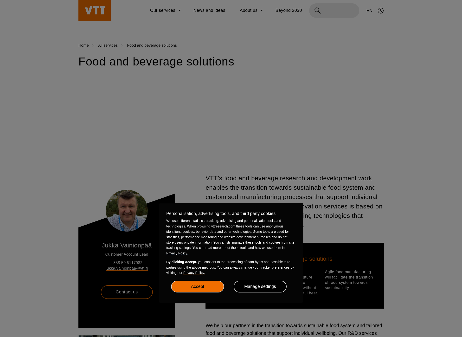 Skärmdump för nutritech.fi