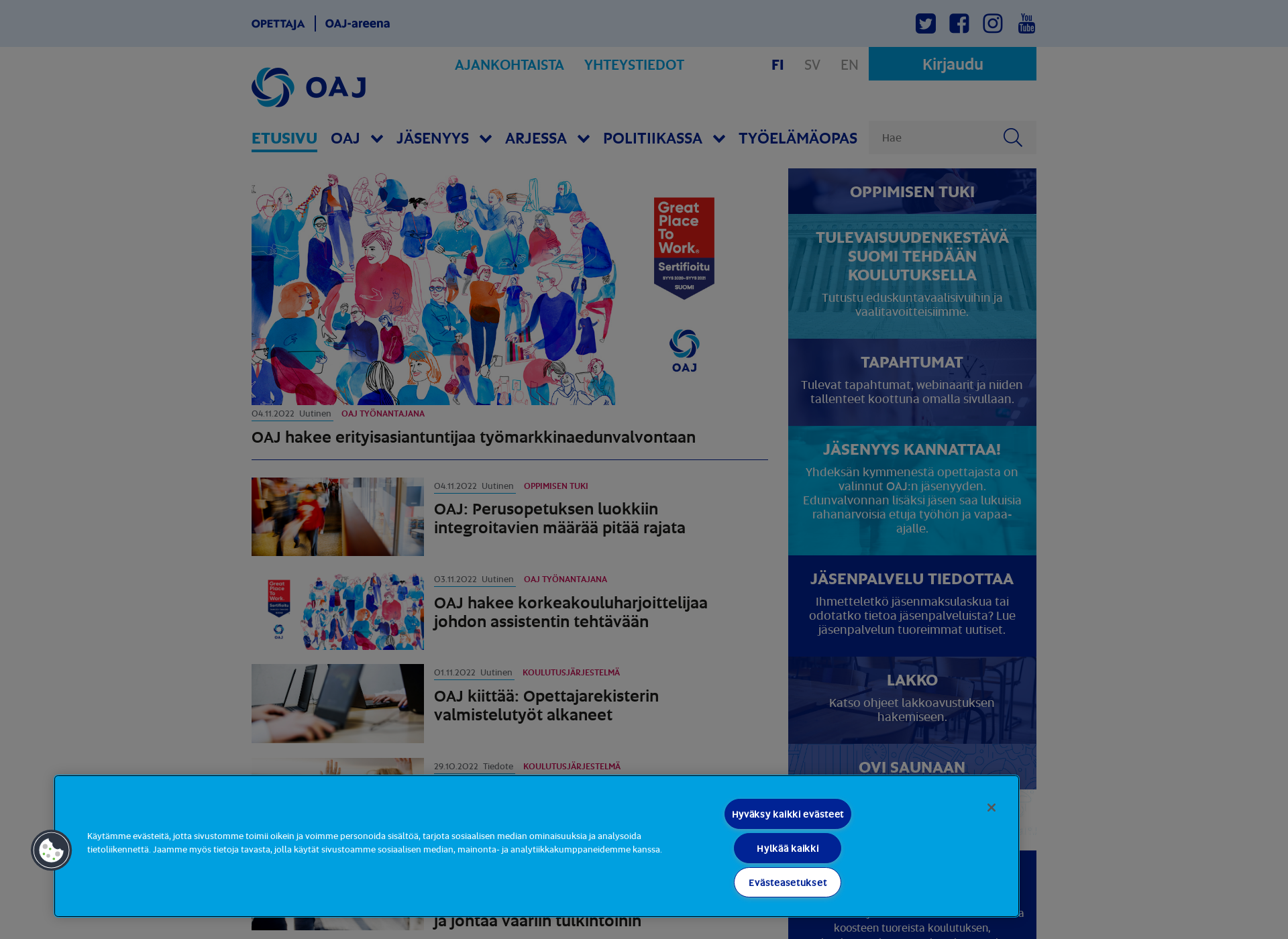 Screenshot for oaj.fi