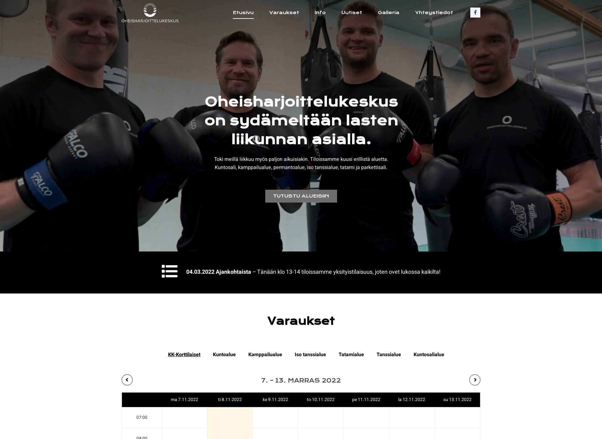 Skärmdump för oheisharjoittelukeskus.fi