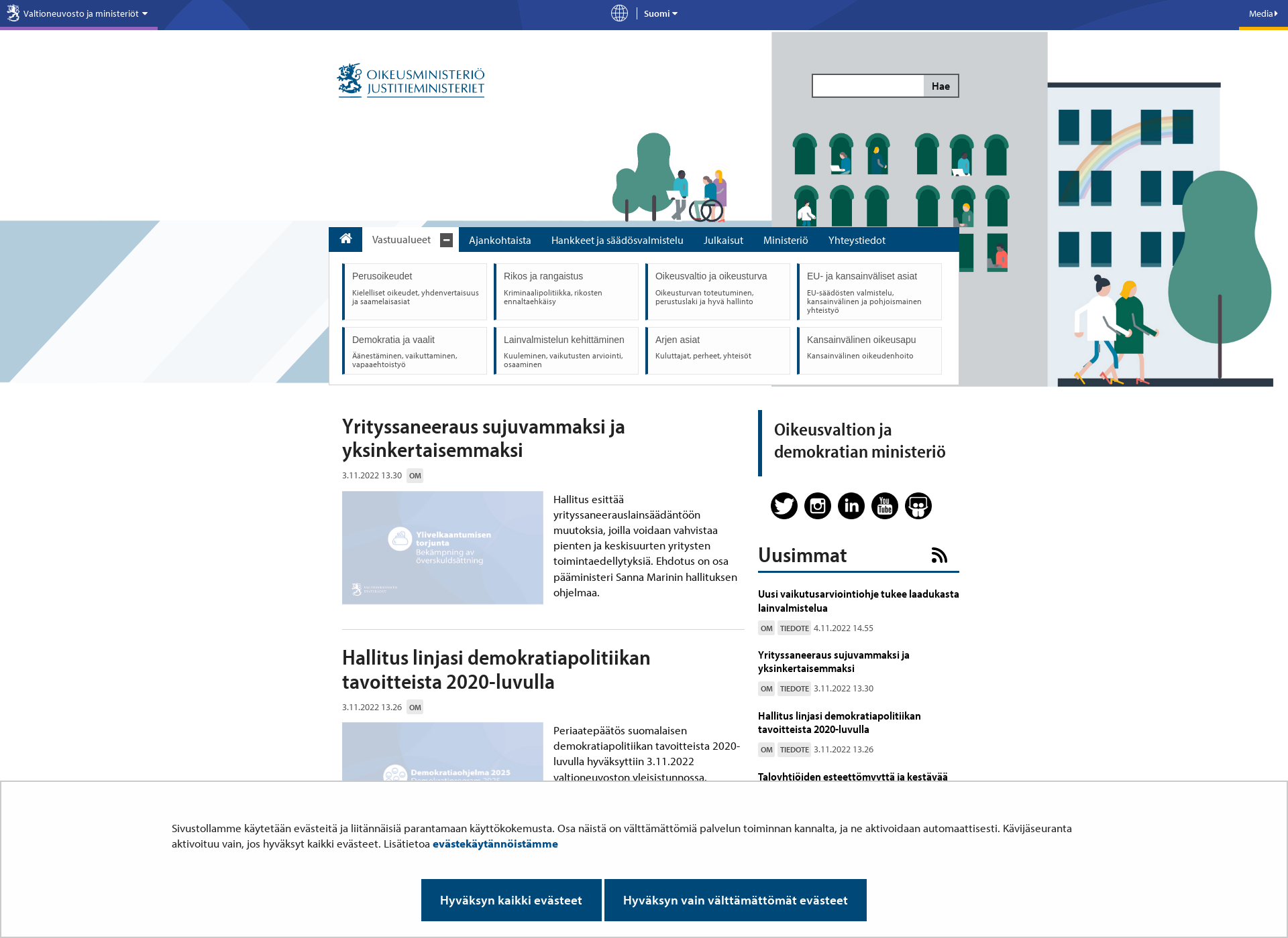 Skärmdump för oikeusministeriö.fi