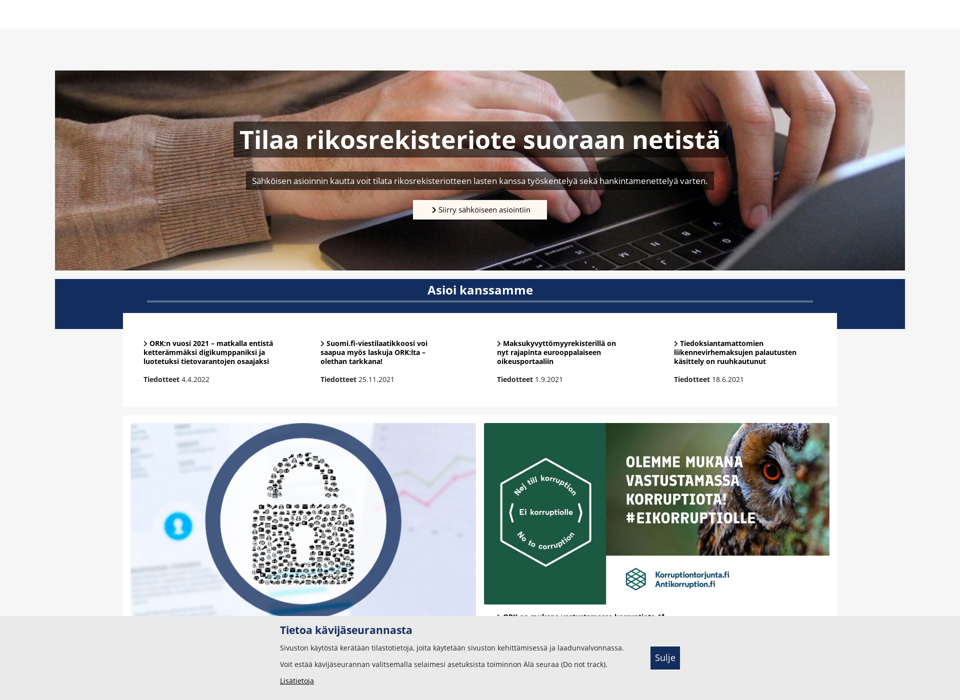 Skärmdump för oikeusrekisterikeskus.fi
