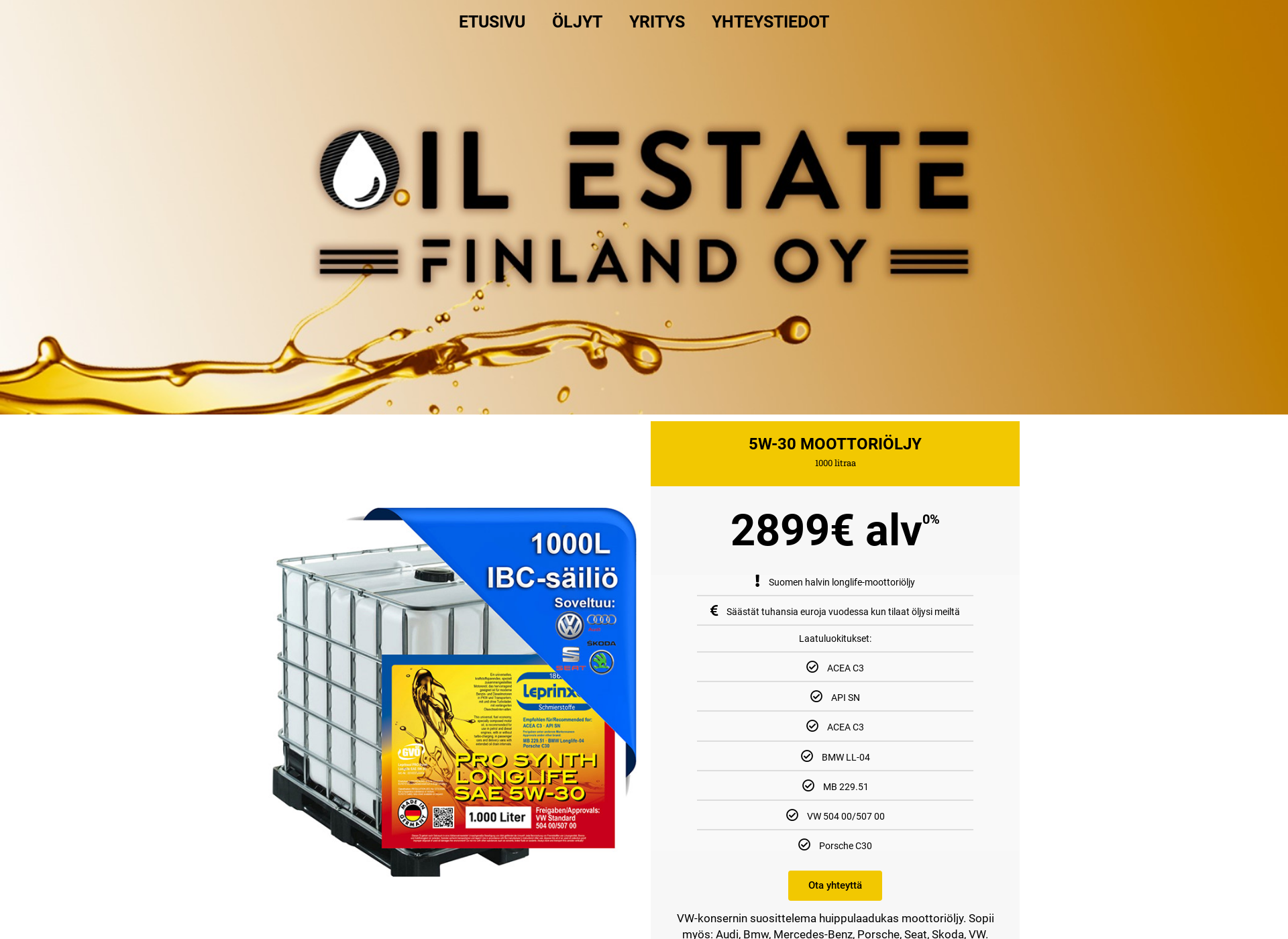 Skärmdump för oilestate.fi