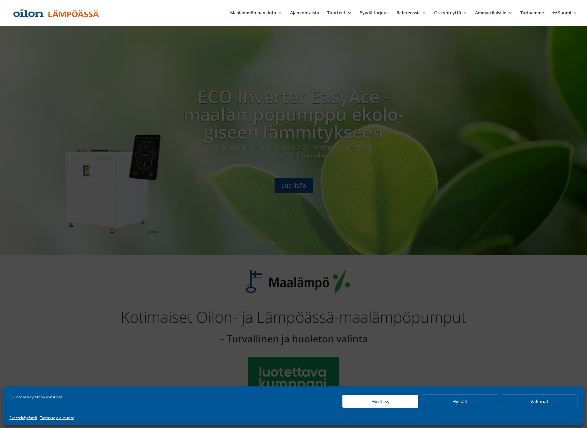 Skärmdump för oilonlämpöässä.fi