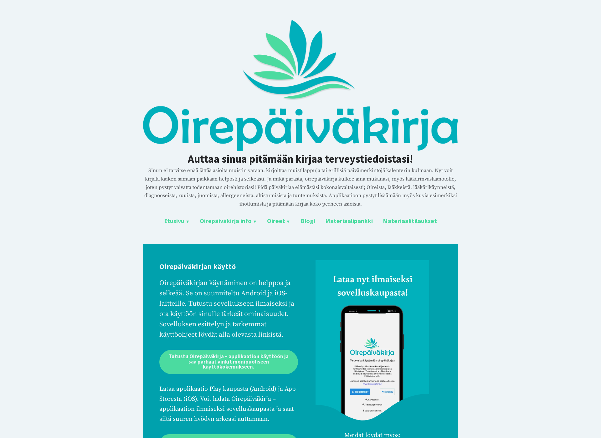 Screenshot for oirepaivakirja.fi