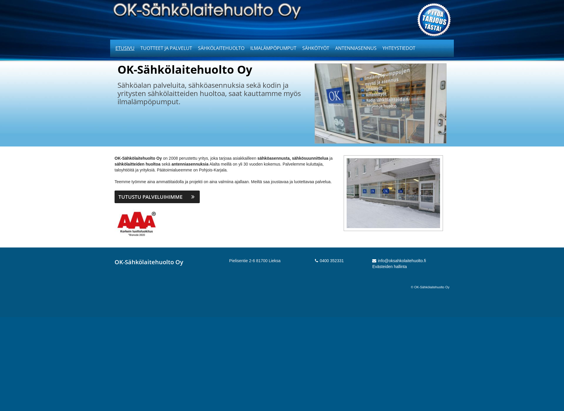 Screenshot for oksahkolaitehuolto.fi