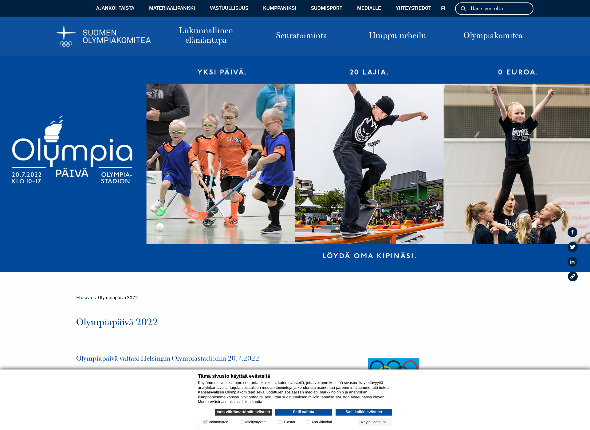 Skärmdump för olympiapaiva.fi