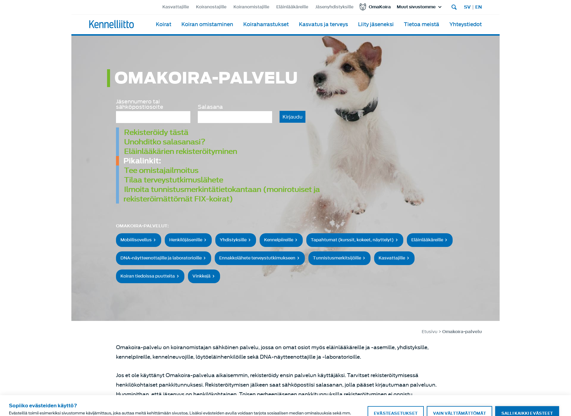 Skärmdump för omakoira.fi