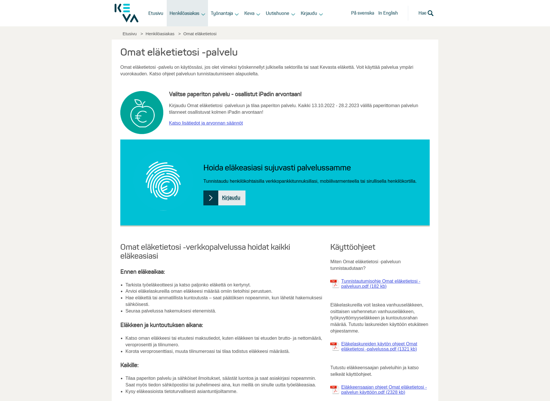 Skärmdump för omatelaketietosi.fi