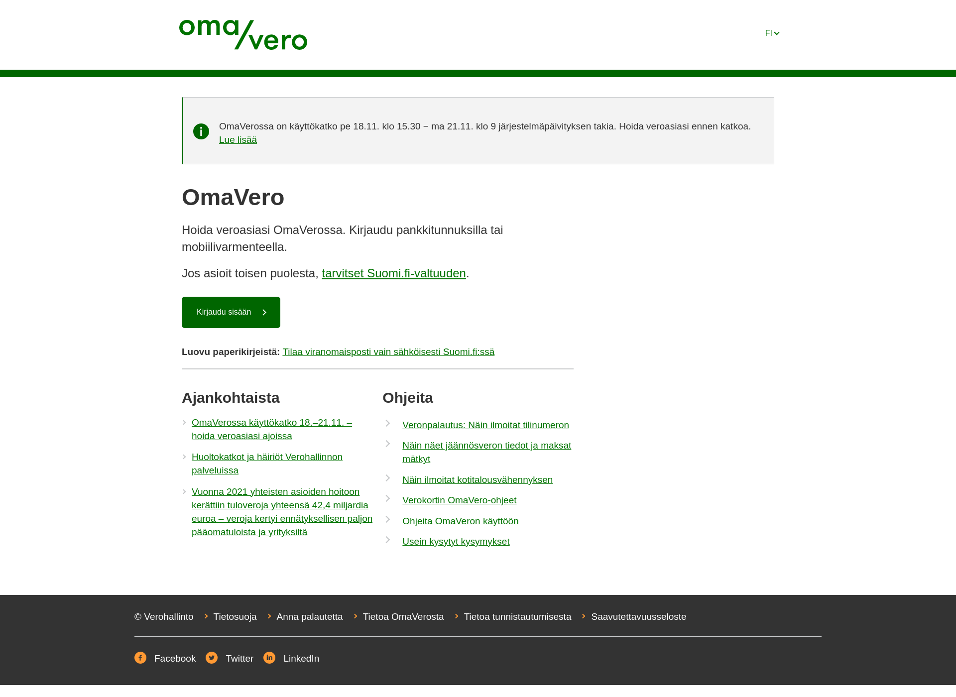 Skärmdump för omavero.fi