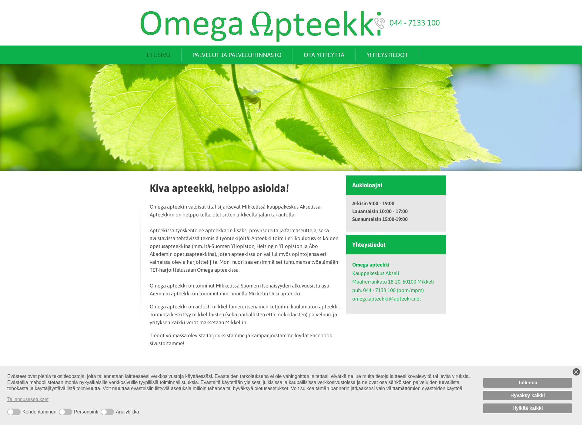 Skärmdump för omega-apteekki.fi