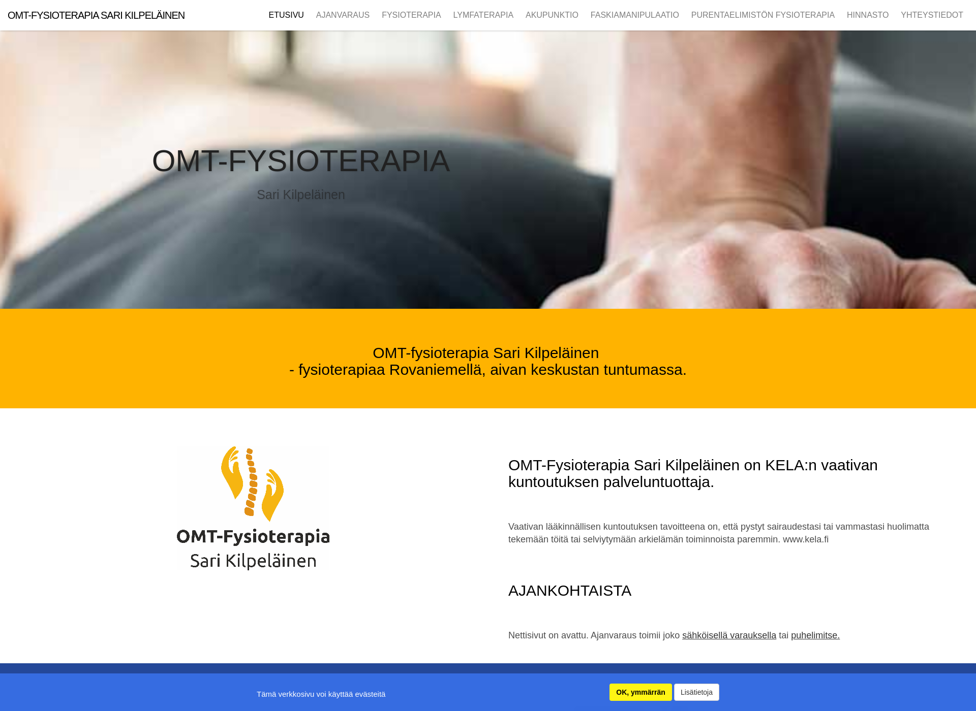 Skärmdump för omt-fysioterapiakilpelainen.fi