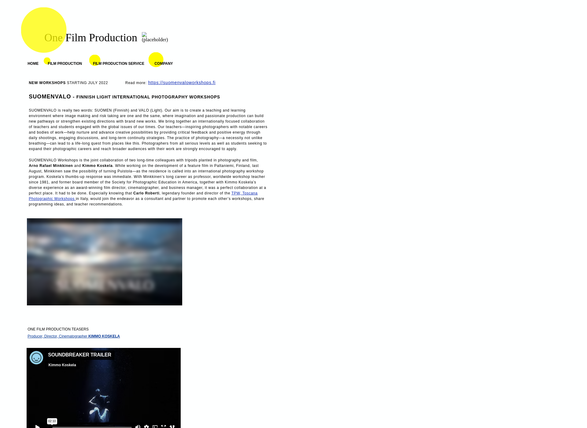 Skärmdump för onefilmproduction.fi