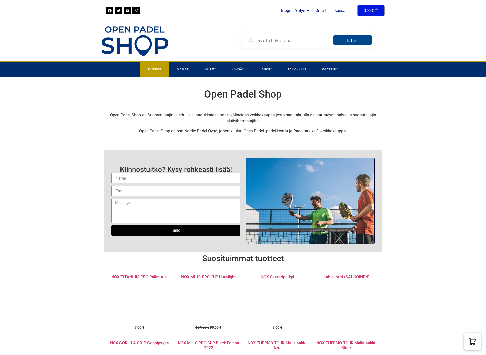 Skärmdump för openpadelshop.fi