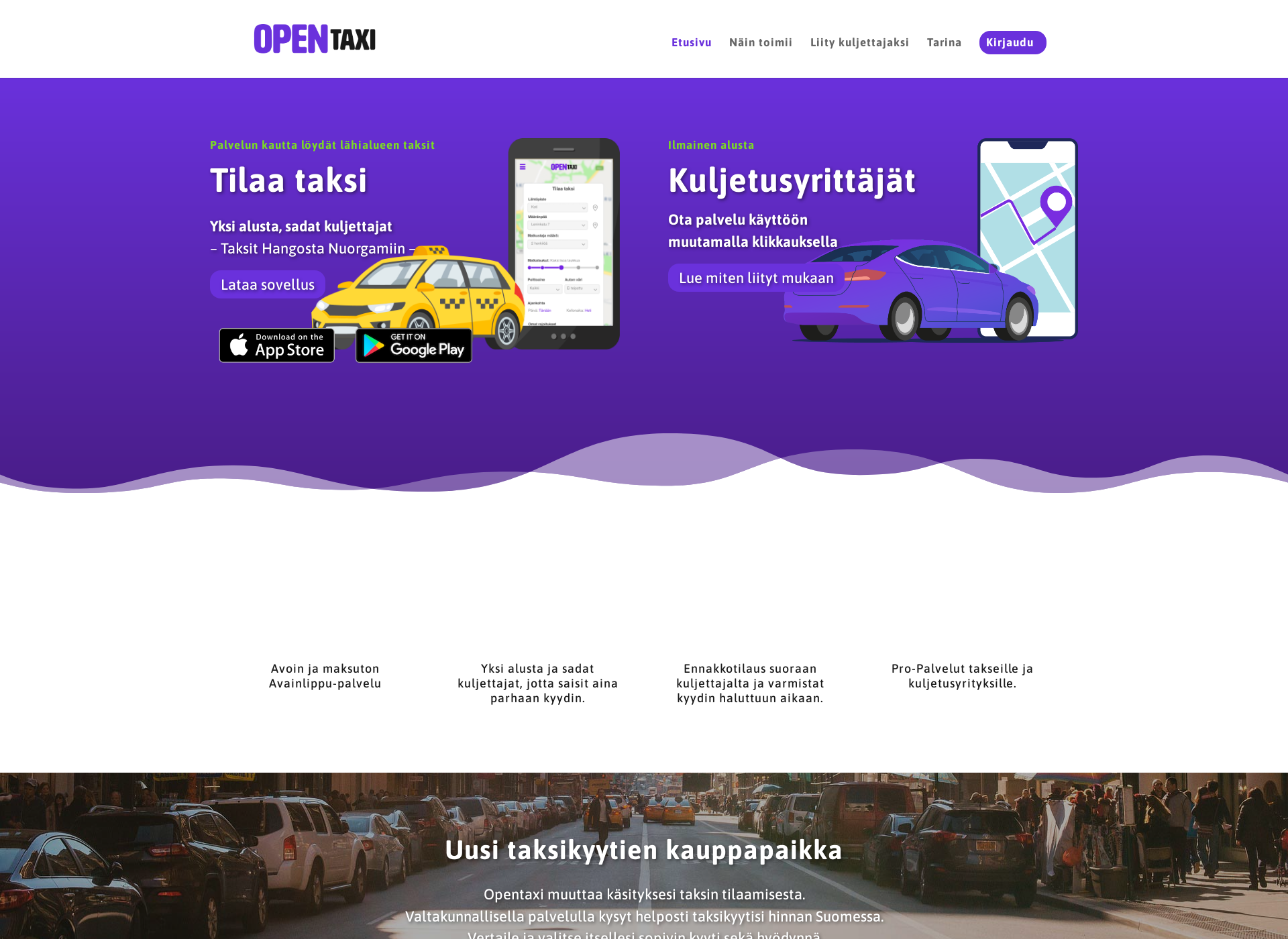 Skärmdump för opentaxi.fi