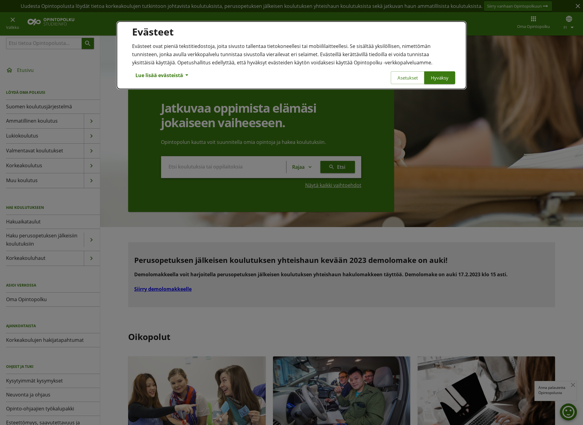 Skärmdump för opintopolku.fi
