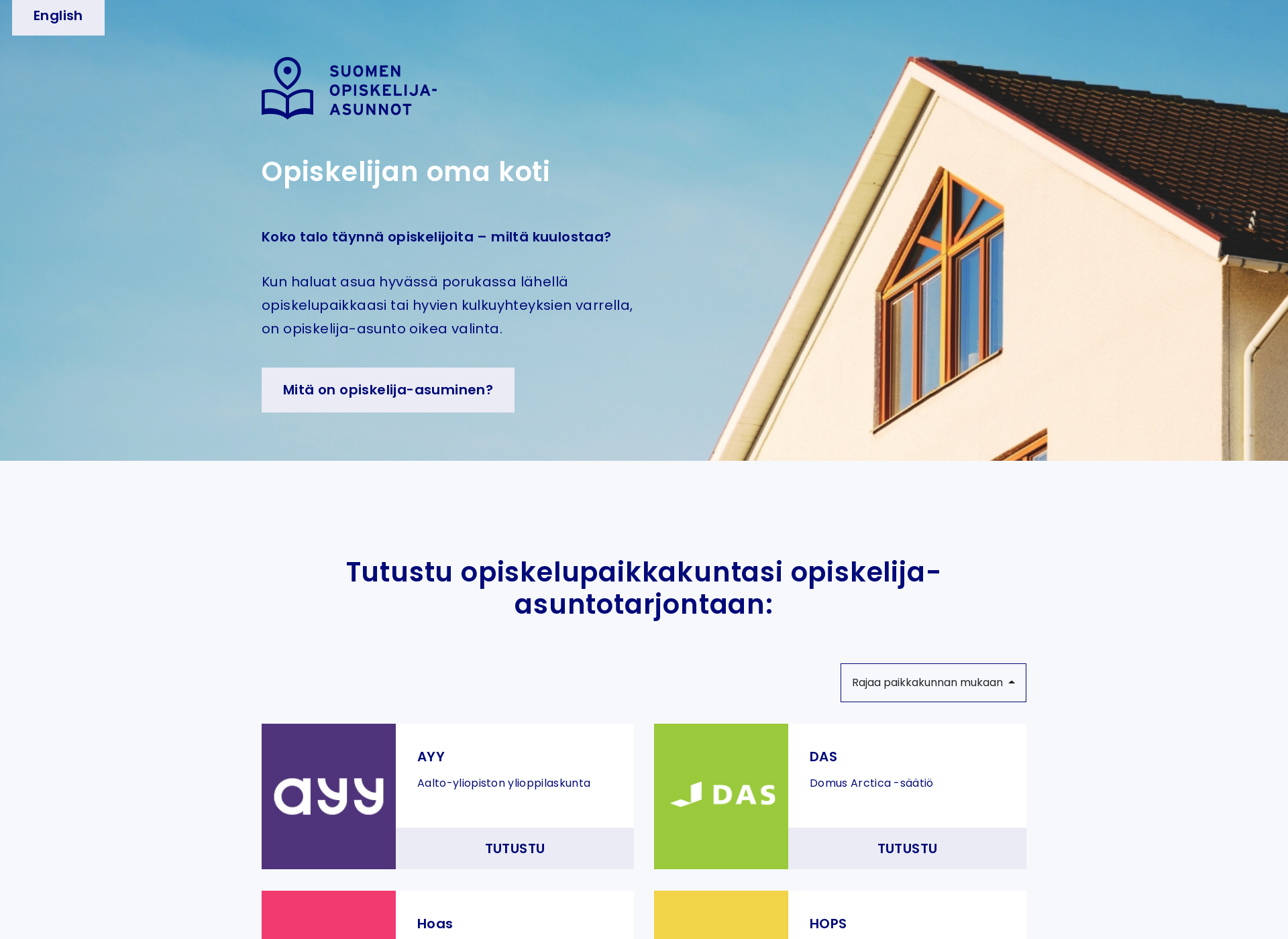 Skärmdump för opiskelija-asuminen.fi