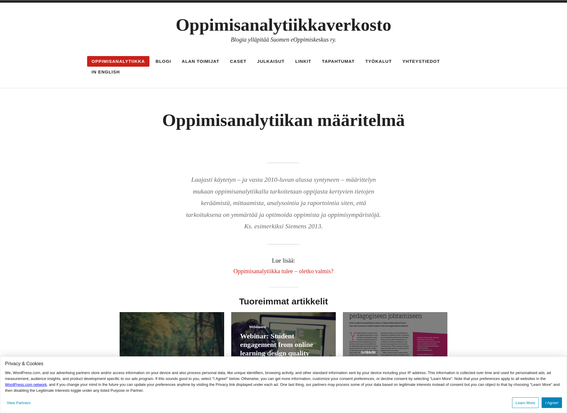 Screenshot for oppimisanalytiikkaverkosto.fi