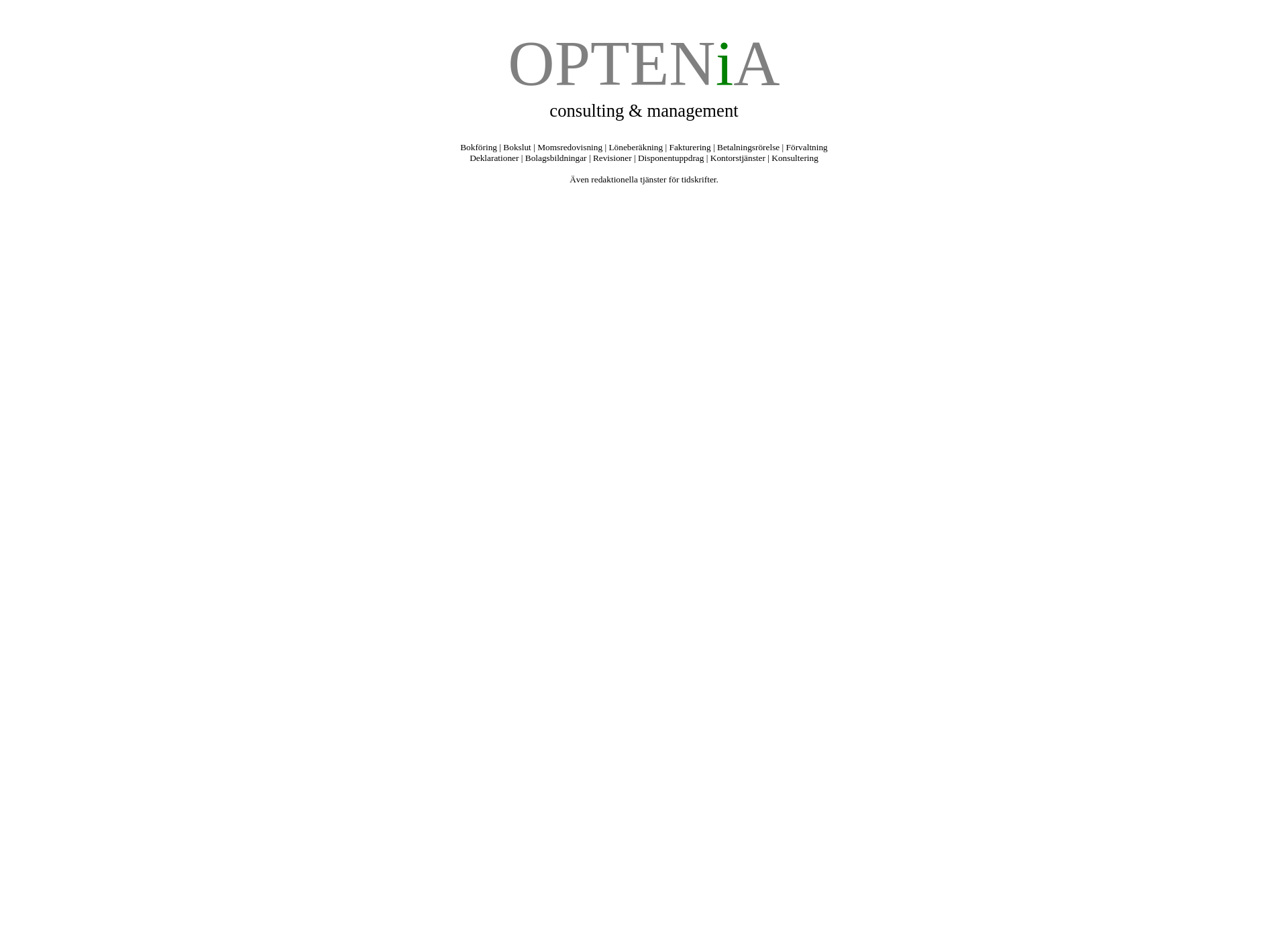 Skärmdump för optenia.fi