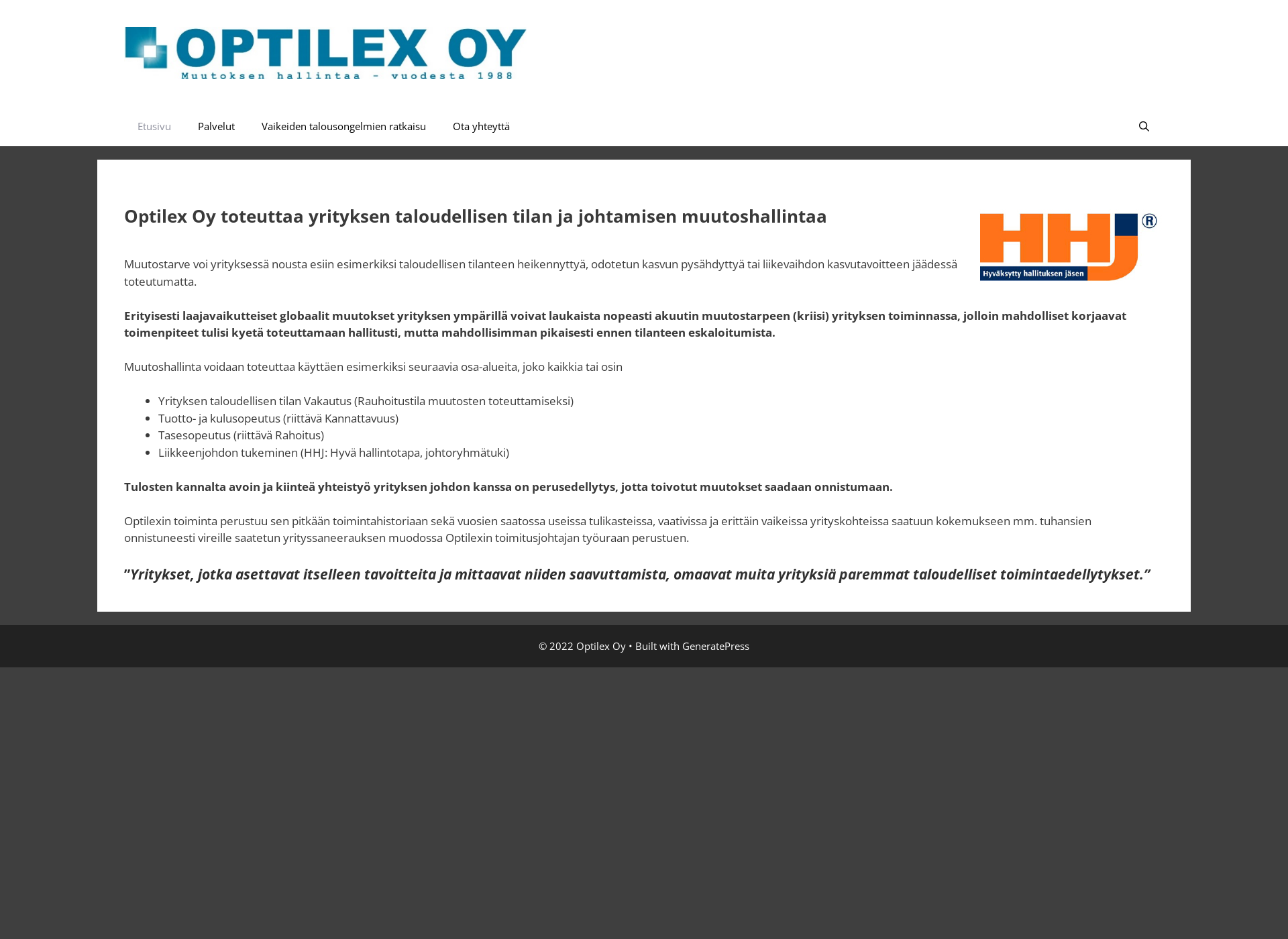 Skärmdump för optilex.fi