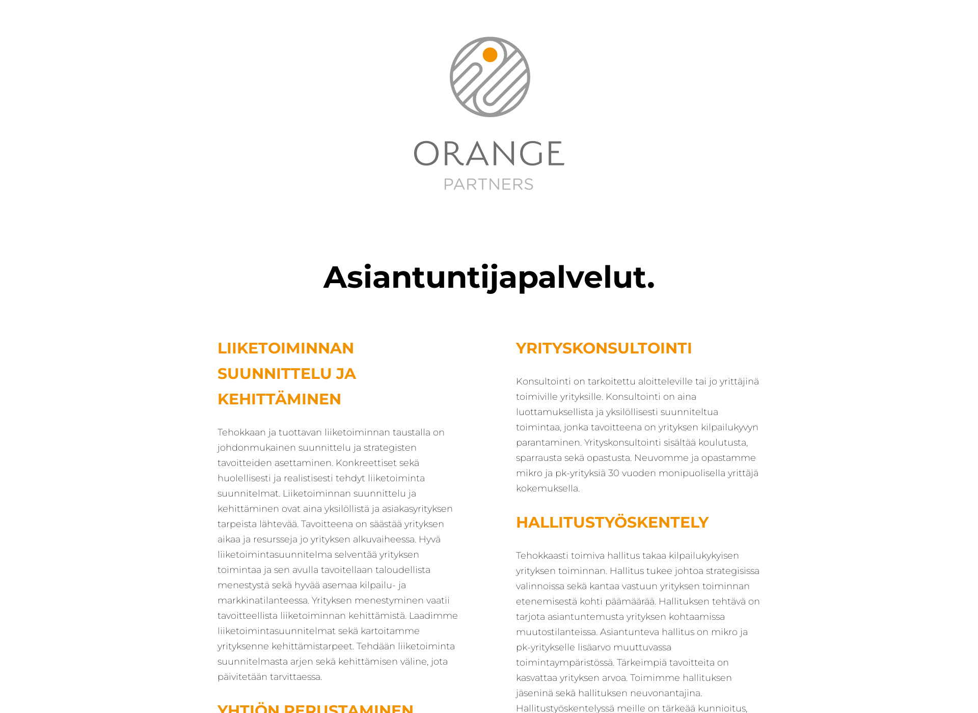 Skärmdump för orangepartners.fi