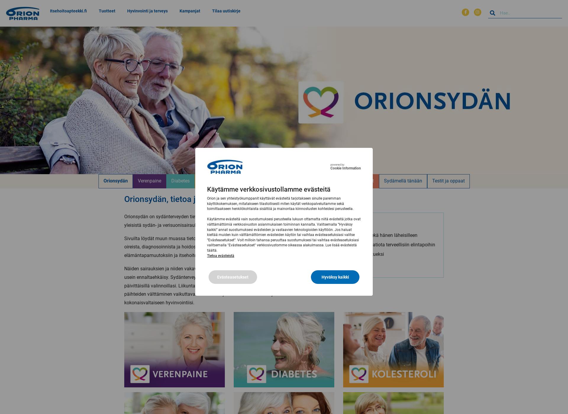 Skärmdump för orionsydan.fi