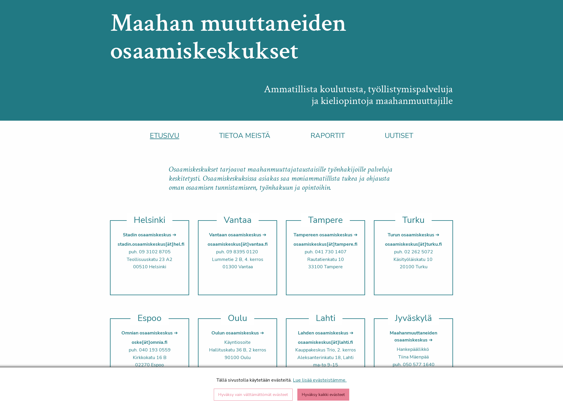 Skärmdump för osaamiskeskukset.fi