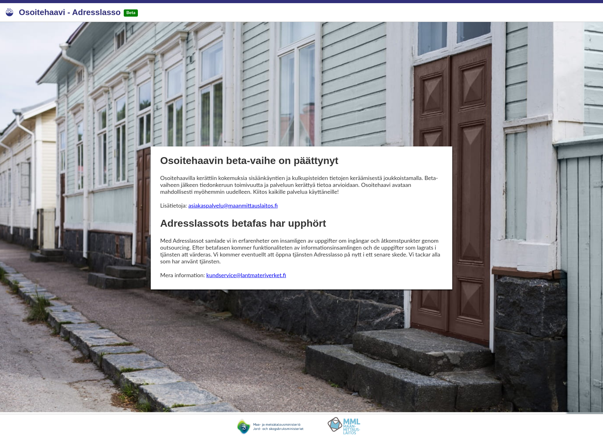 Skärmdump för osoitehaavi.fi