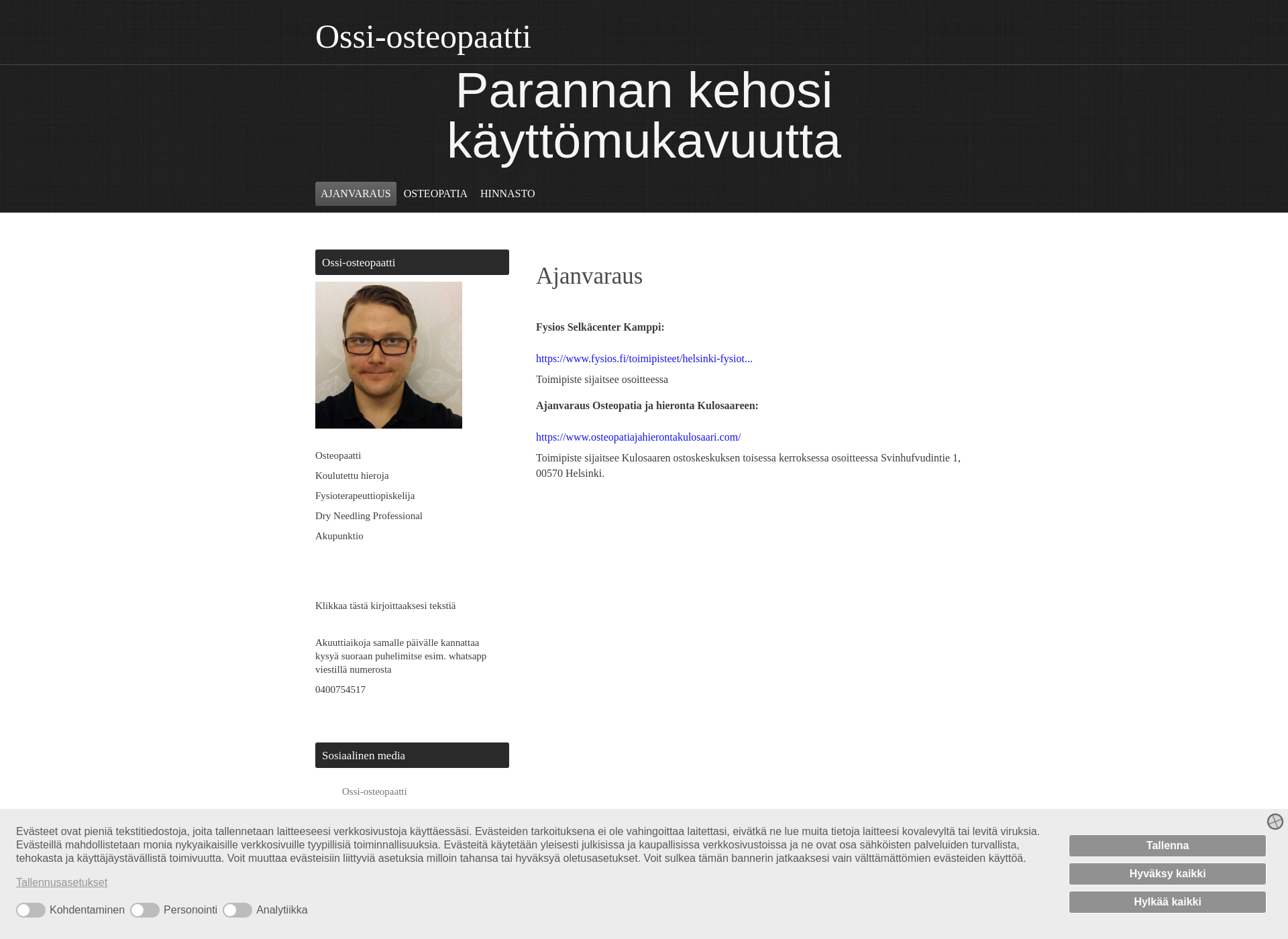 Skärmdump för ossi-osteopaatti.fi